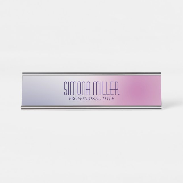 Pink Purple White Minimalist Aesthetic Gradient Desk Name Plate (Front)
