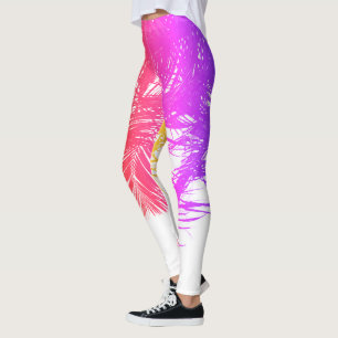 Pink Purple White Palm Tree Leaves Leggings