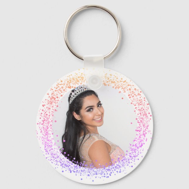Pink purple white photo girl keychain (Front)