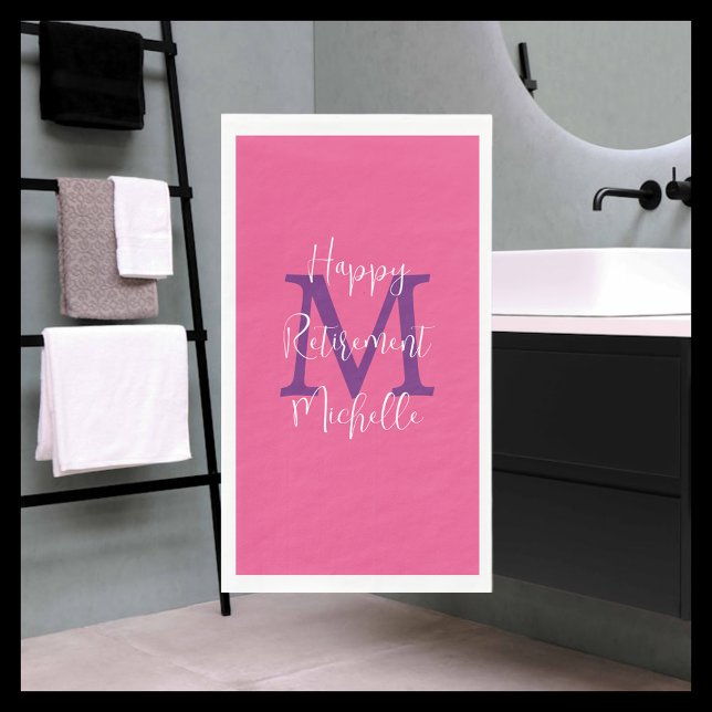 Pink Purple White Retirement Party Name Monogram  Napkin (Creator Uploaded)