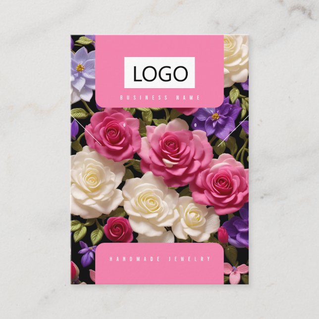 Pink Purple White Roses Jewellery Display Cards (Front)