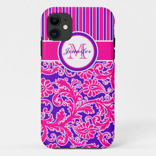 Pink Purple White Striped Damask 2 iPhone 5 Case