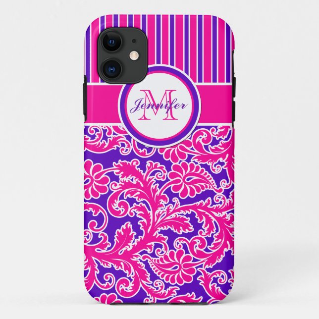Pink Purple White Striped Damask 2 iPhone 5 Case (Back)