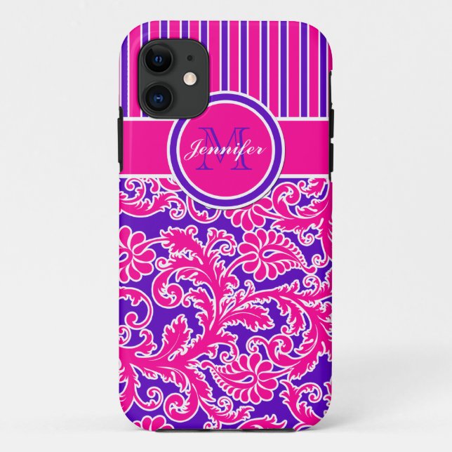 Pink Purple White Striped Damask 3 iPhone 5 Case (Back)