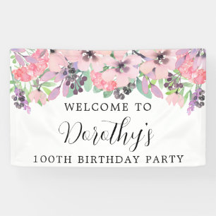 Pink Purple Wildflower 100th Birthday Welcome Banner