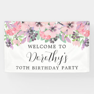 Pink Purple Wildflower 70th Birthday Welcome Banner