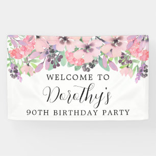 Pink Purple Wildflower 90th Birthday Welcome Banner