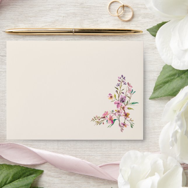 Pink Purple Wildflower Boho Wedding Return Address Envelope (Wedding)