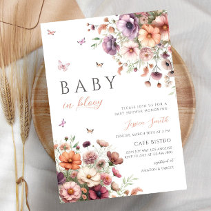 Pink Purple Wildflower Butterfly Baby Shower Invitation
