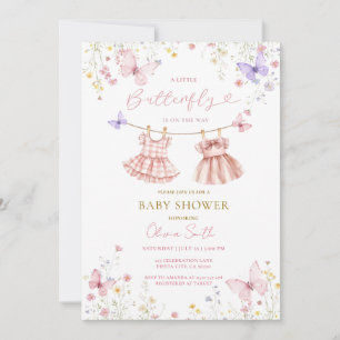 Pink Purple Wildflower Butterfly Baby Shower Invitation