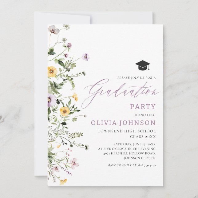 Pink Purple Wildflower Graduation Party Invitation (Front)
