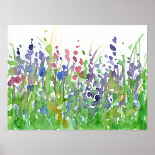 Pink Purple Wildflower Meadow Watercolor Poster