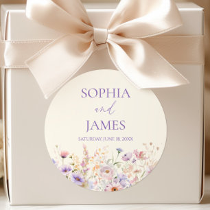 Pink Purple Wildflower Meadow Wedding Classic Round Sticker