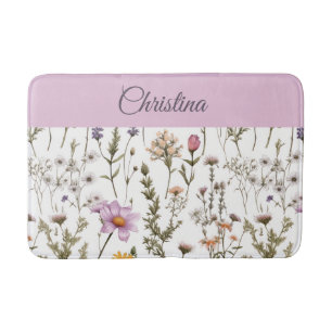 Pink Purple Wildflower Monogram Bath Mat
