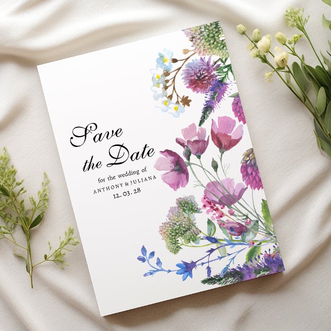  Pink purple wildflower summer Save the Date  Invitation (Pink purple wildflower summer Save the Date)