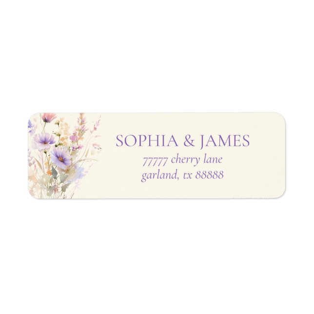 Pink Purple Wildflower Wedding Return Address (Front)