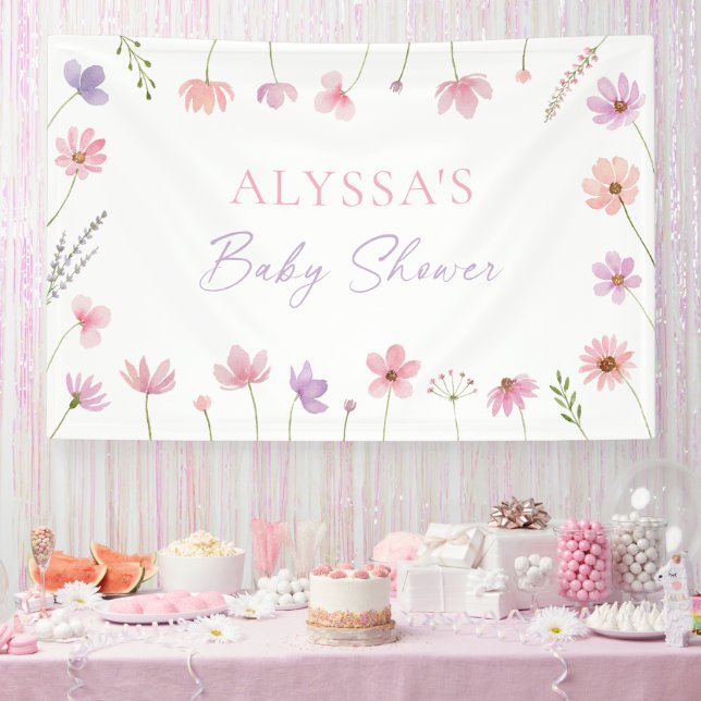 Pink Purple Wildflowers Baby Shower Banner (Party)