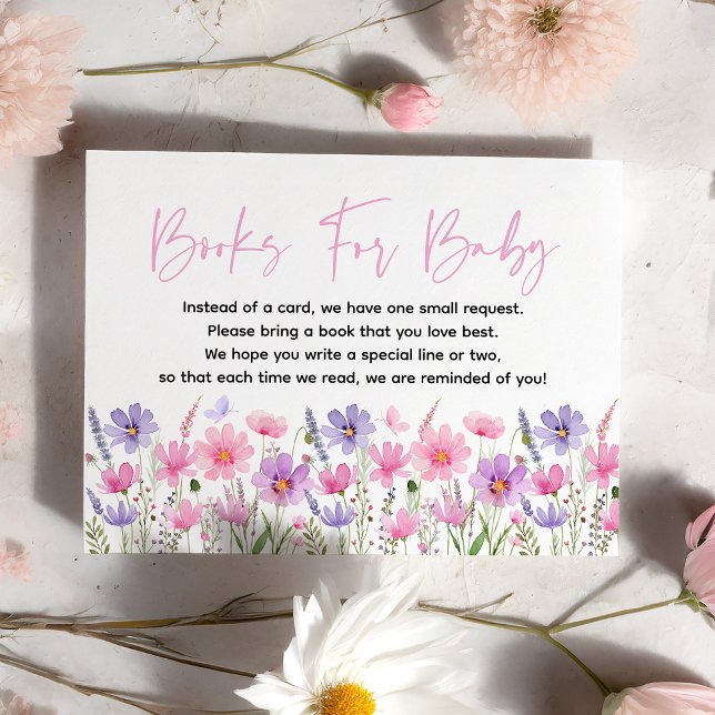 Pink Purple Wildflowers Baby Shower Book Request Enclosure Card (Creator Uploaded)