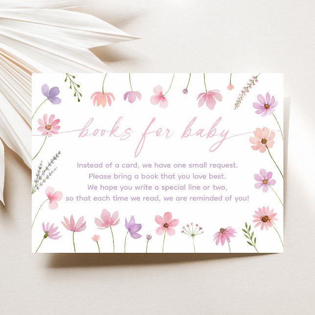 Pink Purple Wildflowers Baby Shower Book Request Enclosure Card (Creator Uploaded)