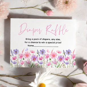 Pink Purple Wildflowers Baby Shower Diaper Raffle Enclosure Card