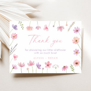 Pink Purple Wildflowers Baby Shower Thank You Card