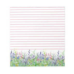 Pink Purple Wildflowers Meadow Watercolor Lined Notepad