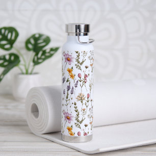 Pink Purple Wildflowers Pattern Water Bottle