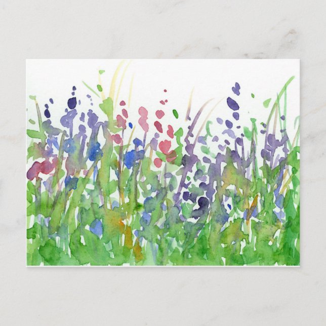Pink Purple Wildflowers Watercolor Painting Postcard (Front)