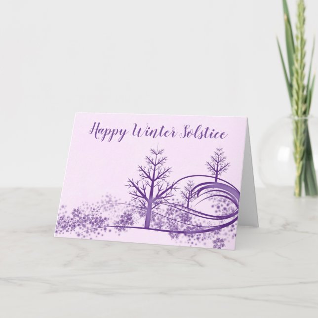 Pink Purple Winter Scene Happy Winter Solstice Card (Front)