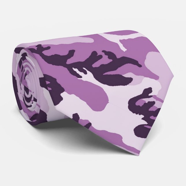 Pink Purple Woodland Pattern Camouflage Tie (Rolled)