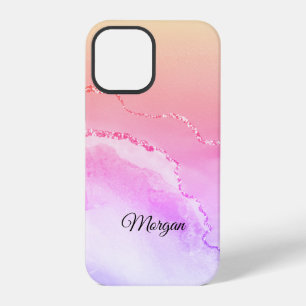 Pink, Purple & Yellow Agate, DIY Script Name Black iPhone 12 Pro Case