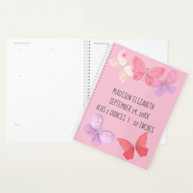 Pink Purple Yellow Butterflies Baby First Year  Planner (Display)