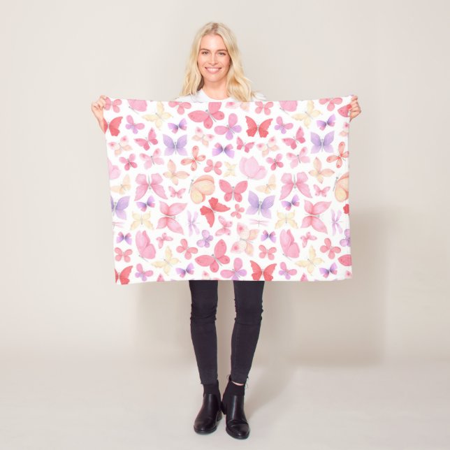 Pink Purple Yellow Butterflies Baby Fleece Blanket (In Situ)