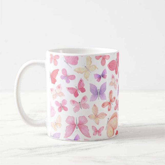Pink Purple Yellow Butterflies Coffee Mug (Left)