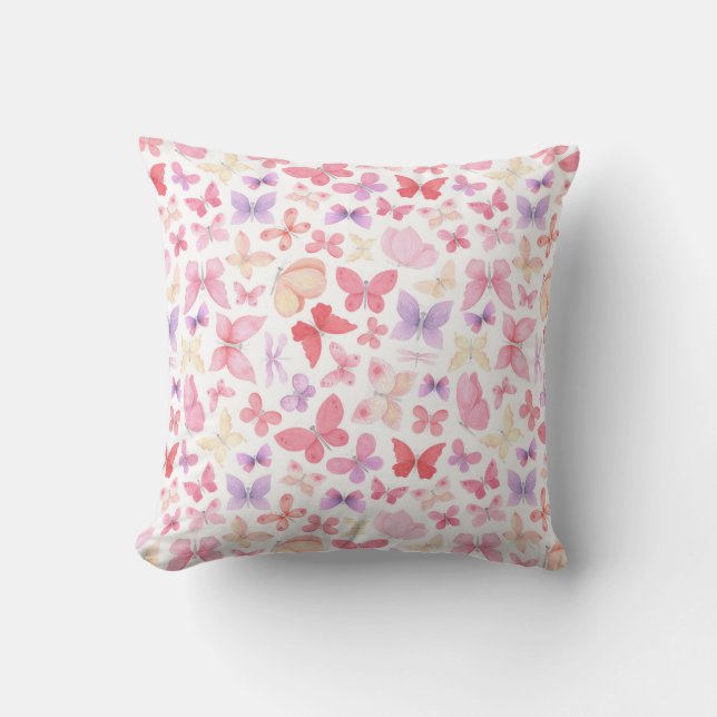 Pink Purple Yellow Butterflies Cushion (Front)