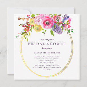 Pink Purple Yellow Floral Bouquet Bridal Shower Invitation