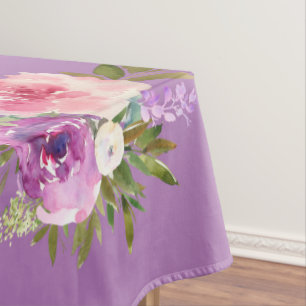 Pink Purple Yellow Floral Watercolor Tablecloth
