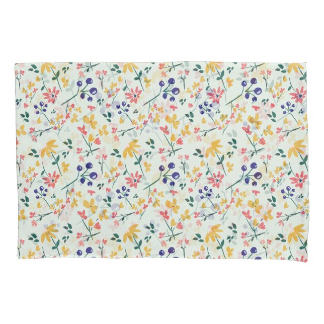 Pink Purple Yellow Green elegant Floral Pattern  Pillowcase (Front)
