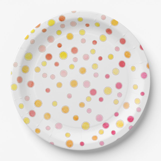 Pink Purple Yellow Polka Dots Party Paper Plate (Front)
