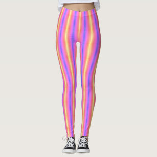 Bright Neon Pink and Green Horizontal Striped Leggings