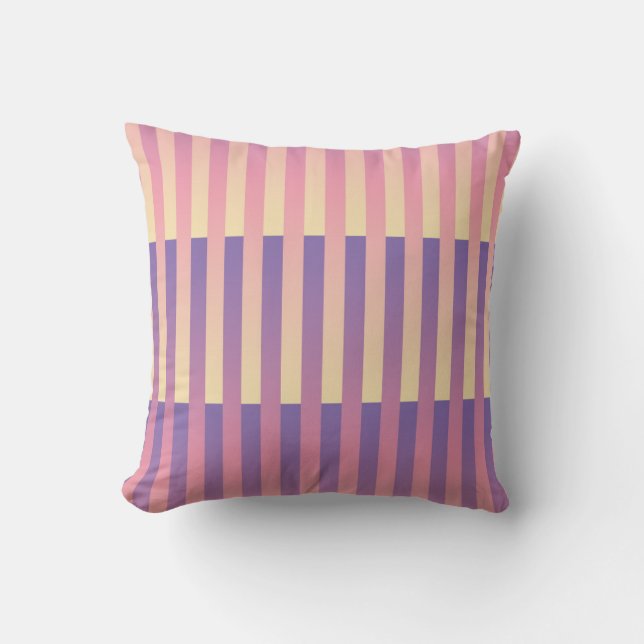 Pink Purple Yellow Striped Pattern Cushion (Front)