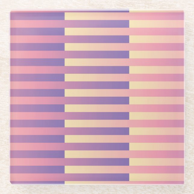 Pink Purple Yellow Striped Pattern  Glass Coaster (Front)