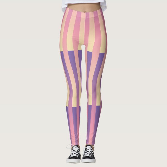 Pink Purple Yellow Striped Pattern  Leggings (Front)