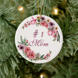 Pink Purple Yellow Watercolor Flowers - #1 Mum Ceramic Tree Decoration
