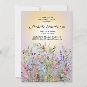 Pink Purple Yellow Wildflowers 80th Birthday Invitation