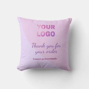 Pink purple your logo connect with us social media cushion