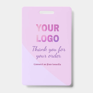 Pink purple your logo connect with us social media ID badge