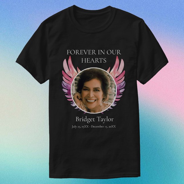Pink & Purples Angel Wings Funeral Photo Memorial T-Shirt (Pink & Purples Angel Wings Funeral Photo Memorial T-Shirt
)