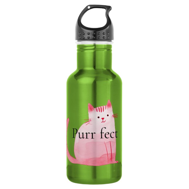 Pink Purrfect Cat  532 Ml Water Bottle (Front)