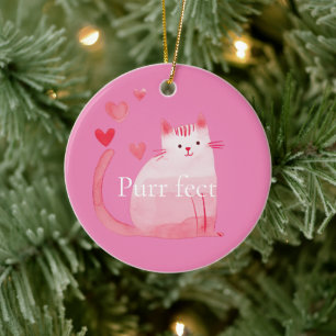 Pink Purrfect Cat  Ceramic Tree Decoration
